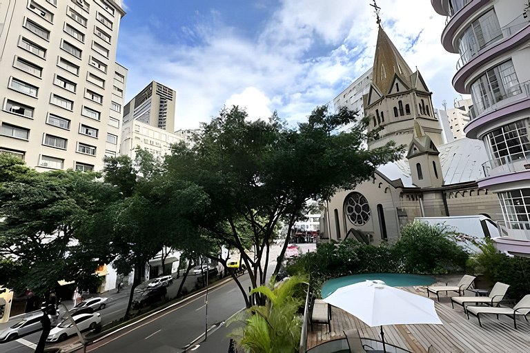 Lindo Studio no Centro de SP! Vista para a piscina